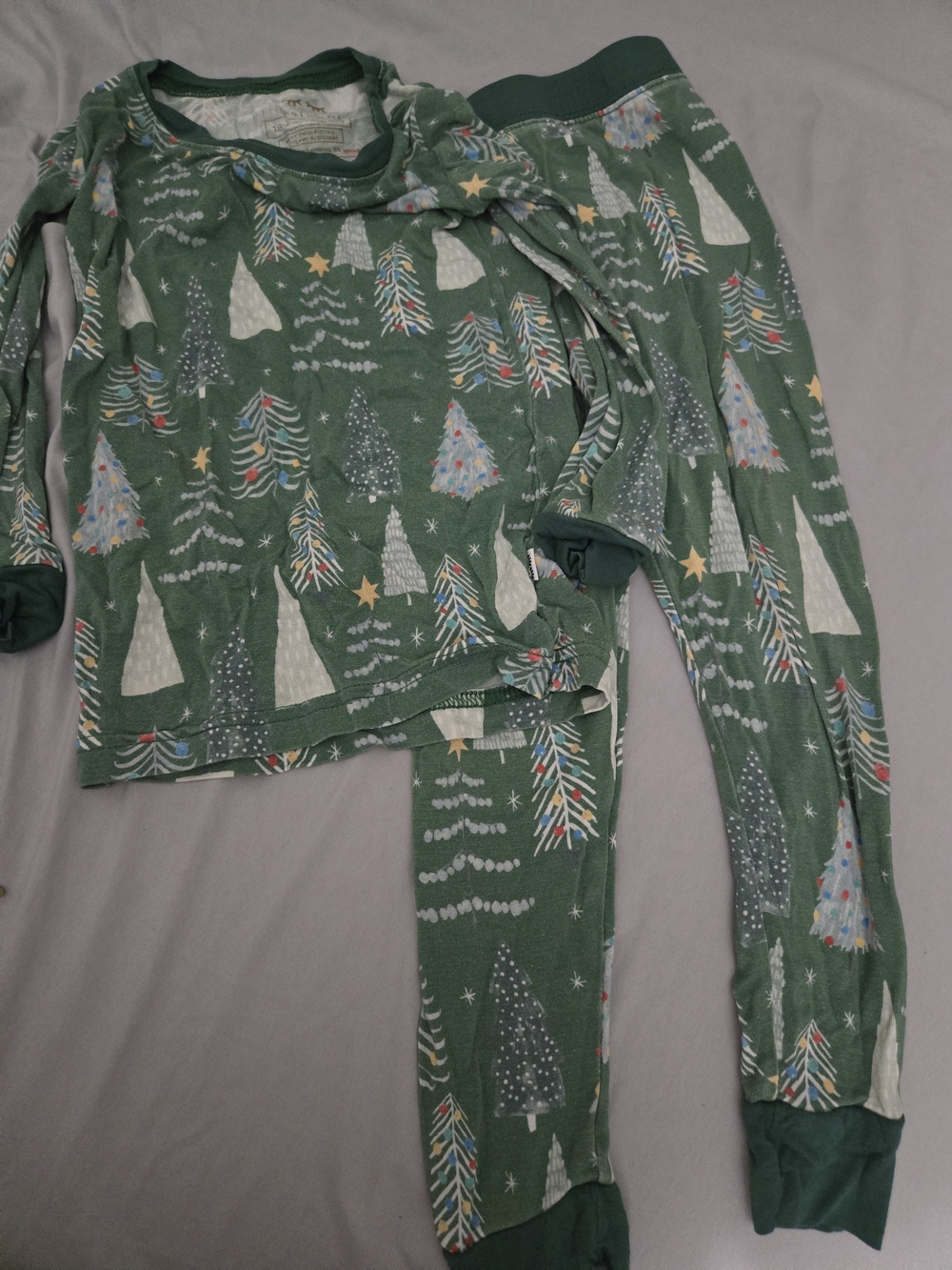 Little Sleepies Green Holiday Tree Pajama Set with Multicolor Accents